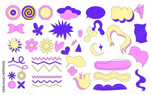 Fun color playful shape for kid badge element, pastel aesthetics retro 2000s abstract for poster, banner design, sticker, modern crazy unique style simple collage icon symbols