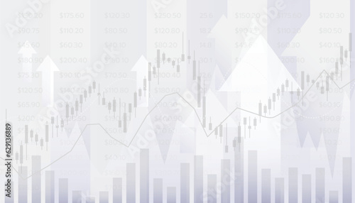 Financial white arrow graph on finance line chart bacground