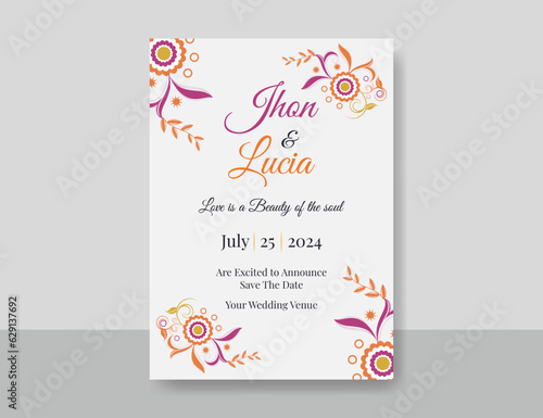 Beautiful hand drawn floral Watercolor wedding invitation template