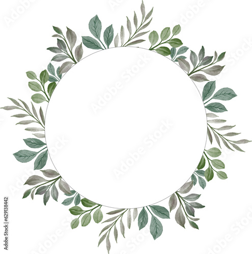 circle frame with green leaves border for wedding card and banner