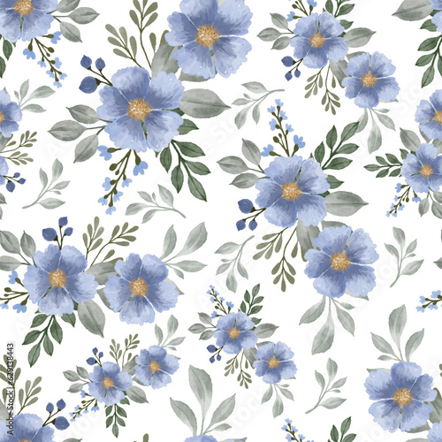 seamless pattern of blue floral bouquet