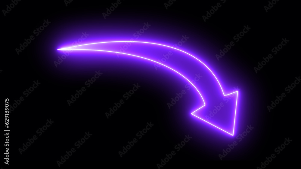 A glowing arrow in a dark space. Arrow icon isolated on black background. A glowing arrow in a dark space. Arrow icon isolated on black background.