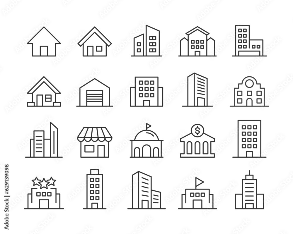 Buildings - Line Icons - Editable Stroke