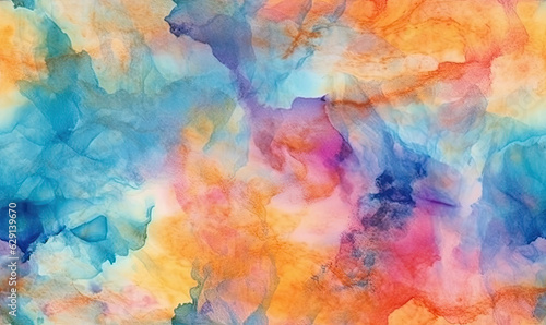 Multi colored watercolor seameless pattern. Texture of spreading out paint. For banner, postcard, book illustration. Created with generative AI tools