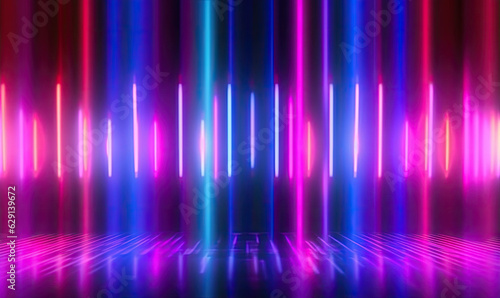 Neon futuristic flashes on black background. Motion light lines backdrop. For banner, postcard, book illustration. Created with generative AI tools