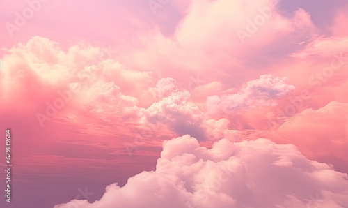Fototapeta Naklejka Na Ścianę i Meble -  Romantic pink sky background. Clouds soft on sunset. For banner, postcard, book illustration. Created with generative AI tools