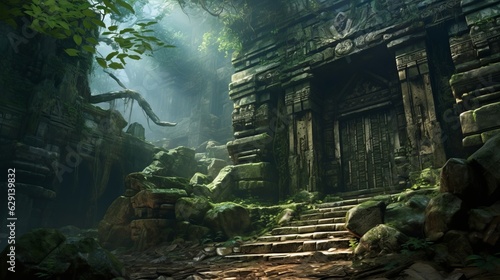 Ancient ruins old abandoned temple  game  3D render