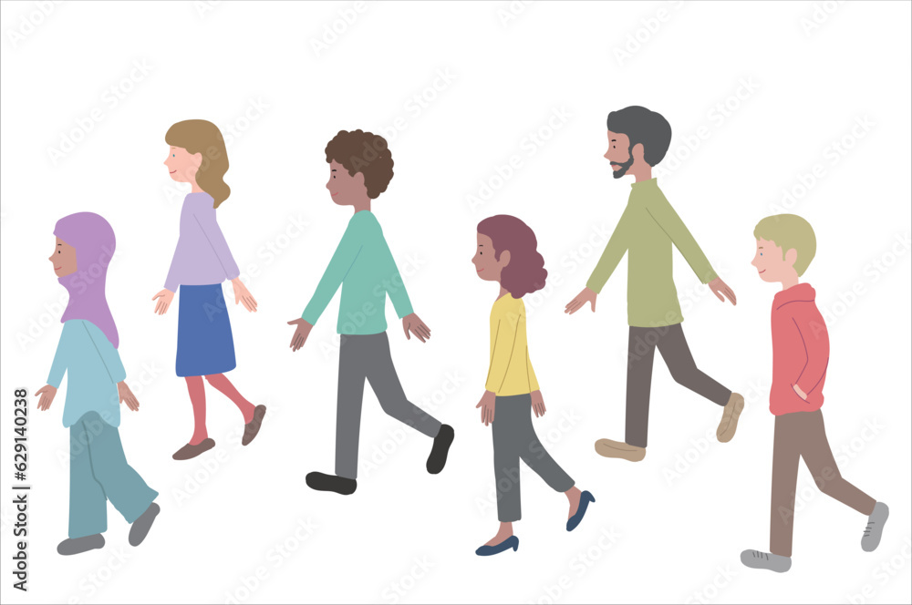 様々な人種の歩く人々のイラスト 様々な人種の歩く人々のイラスト