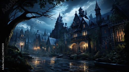 In the midst of a thunderstorm a ghost mansion
