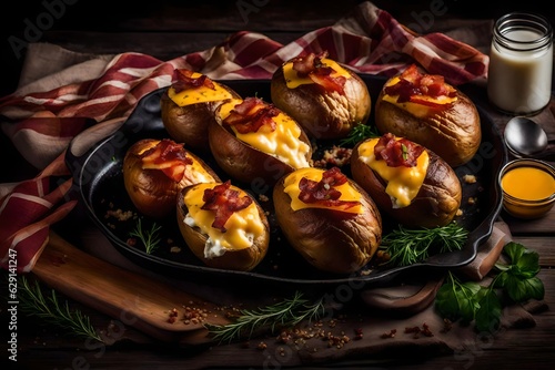 Baked potatoes with cheese generated by AI tool