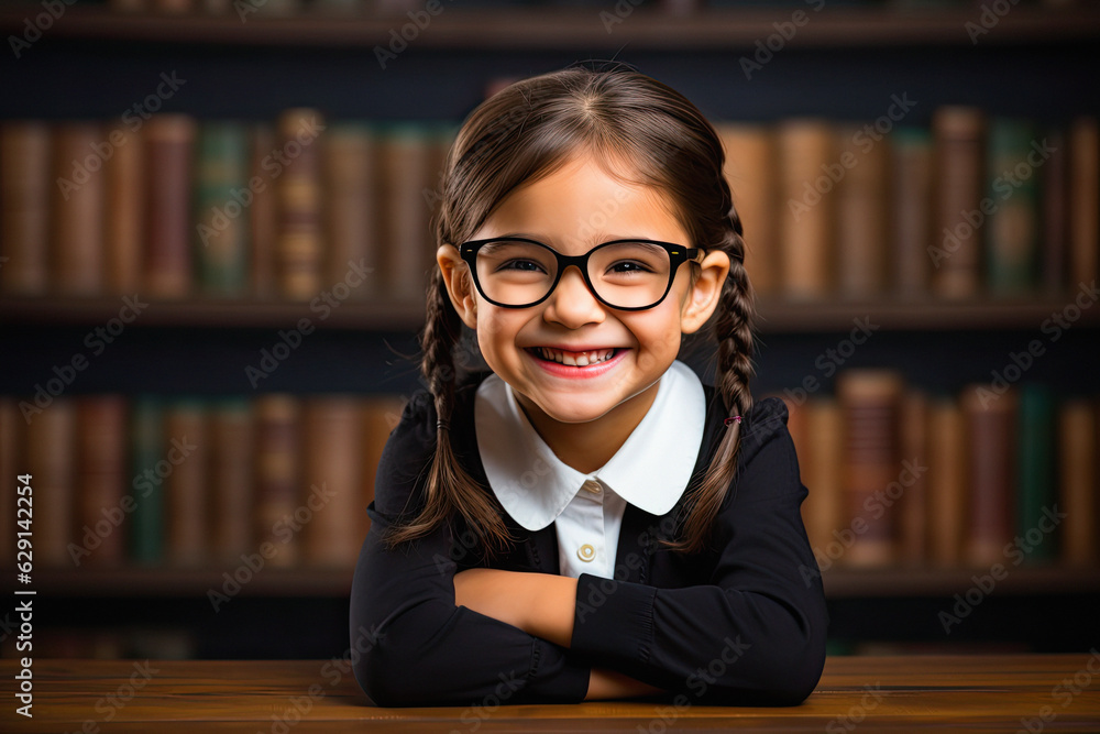 cute little schoolgirl wearing glasses, posed against a blackboard background cute little schoolgirl wearing glasses, posed against a blackboard background