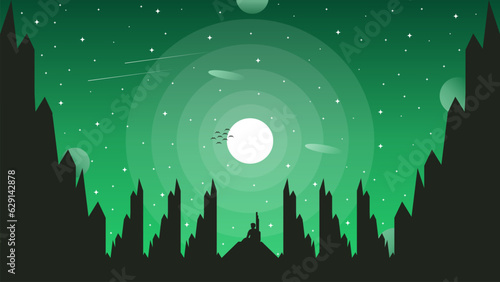 Vector illustration of a man looking at the moon and stars at night