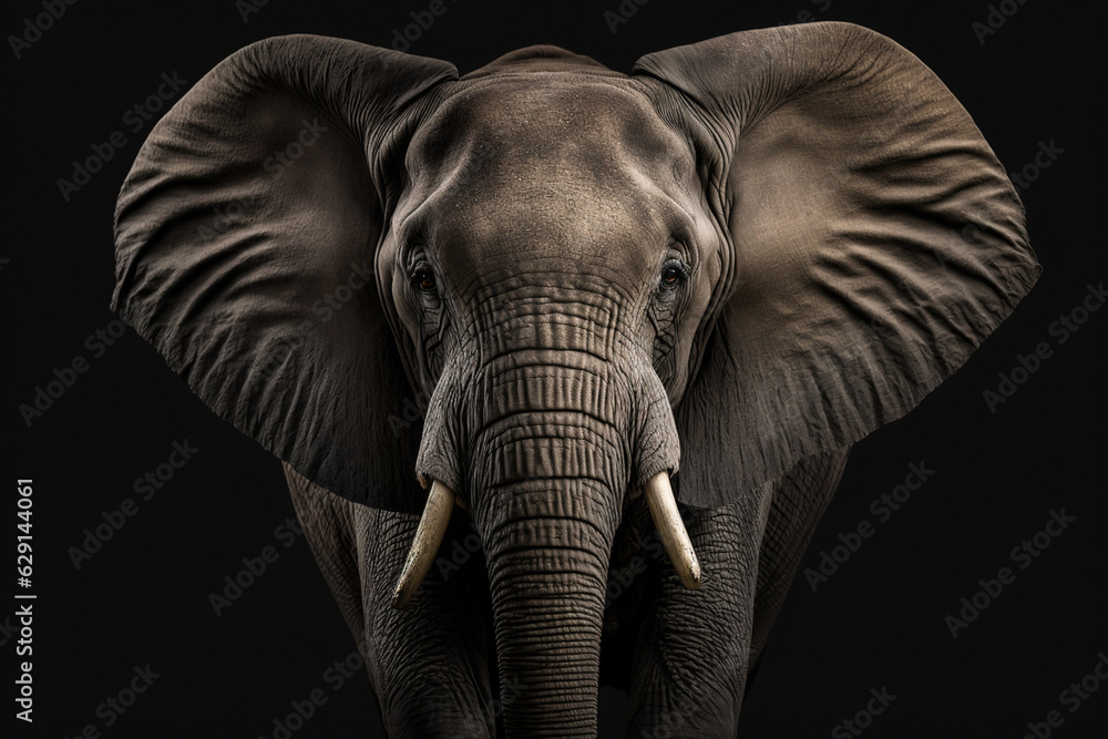 Fototapeta premium Elephant portrait on black background