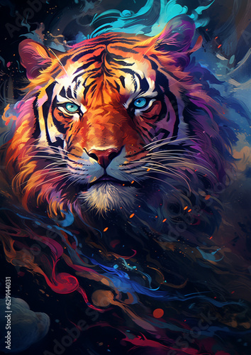 tiger in colorful background