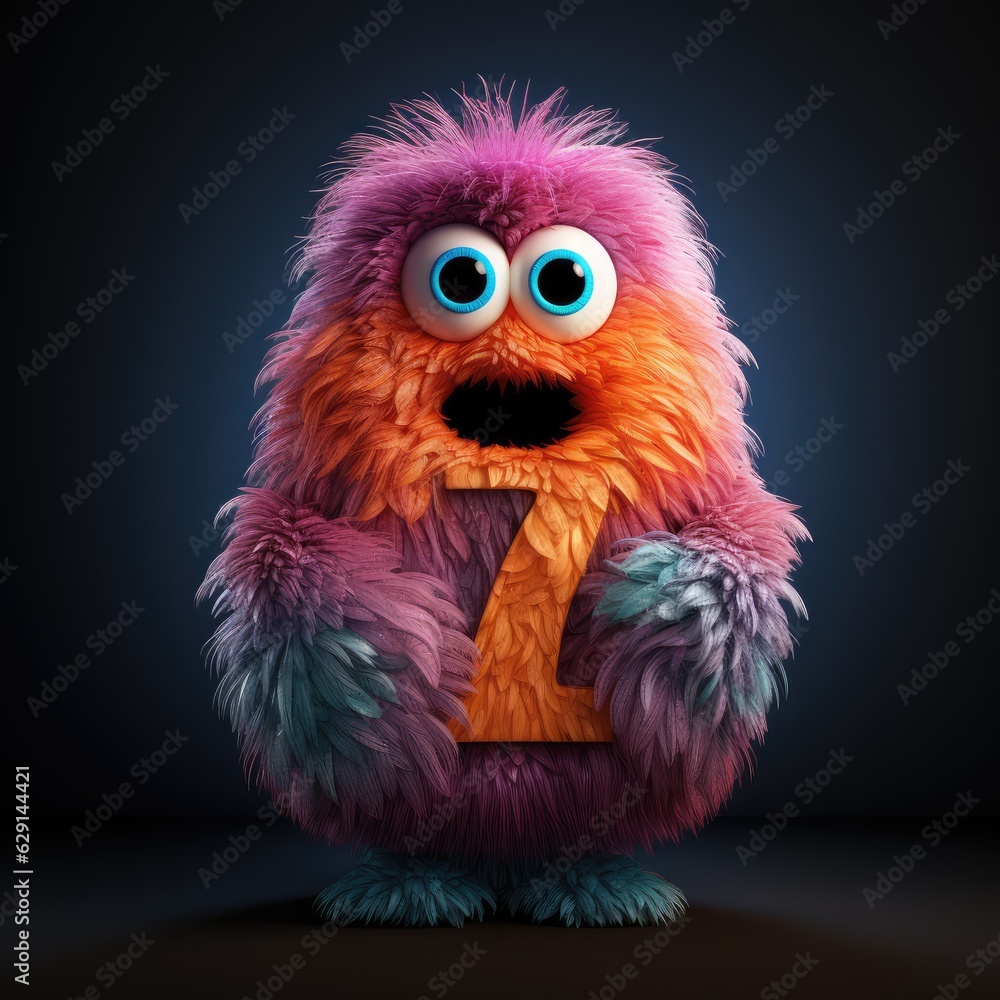 Fototapeta premium crazy mad funny cute tiny Monster In the form of the capital letter Z, generative AI illustration