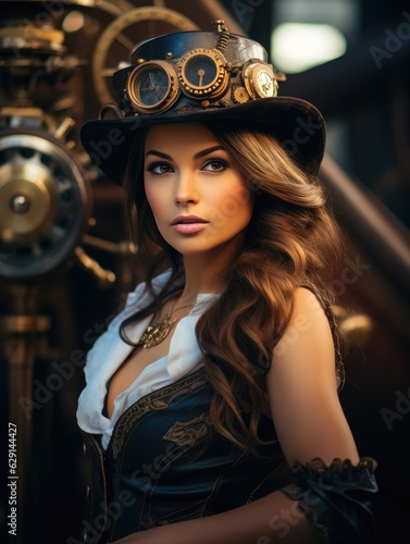 Beautiful fashion model woman steampunk
