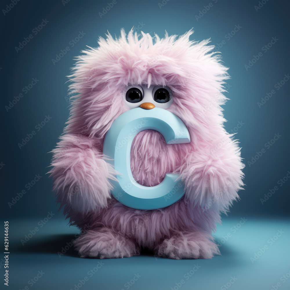 Obraz premium crazy mad funny cute tiny Monster In the form of the capital letter C, generative AI illustration