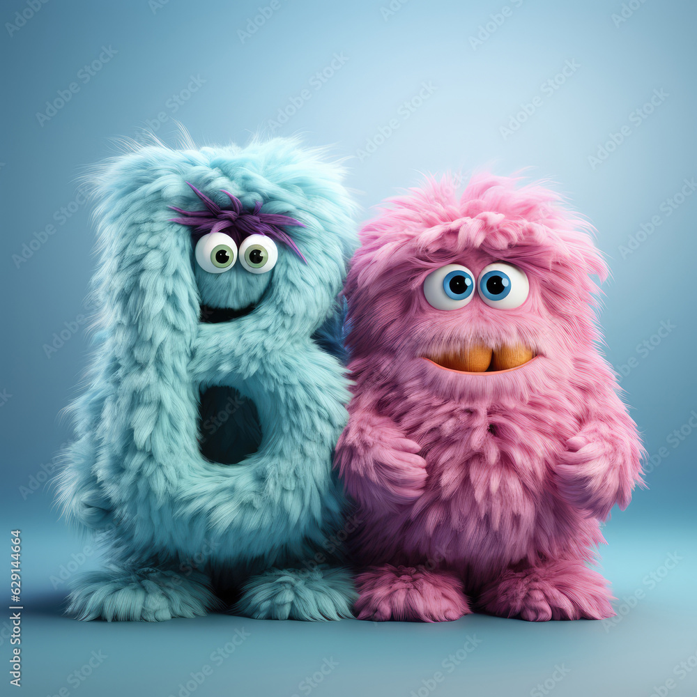 crazy mad funny cute tiny Monster In the form of the capital letter B, generative AI illustration crazy mad funny cute tiny Monster In the form of the capital letter B, generative AI illustration