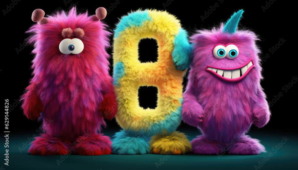 group of cute monster in a raw. created by generative AI technology.