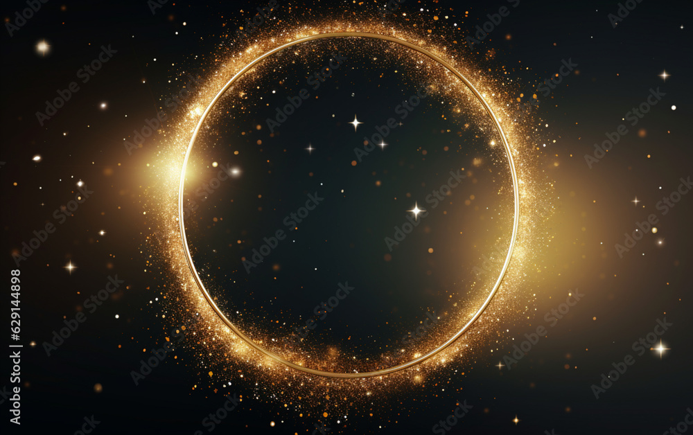 Fototapeta premium Golden glitter sparkle particle circular frame background