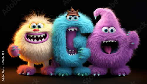 group of cute monster in a raw. created by generative AI technology. © hakule