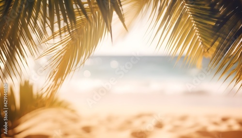 Tropischer Strand mit Palmenblättern (KI-/AI-generiert) © Roman