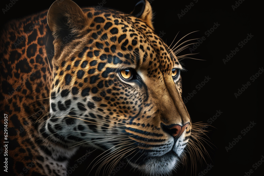Image of jaguar on black background with copy space