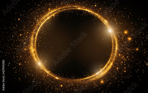 Golden glitter sparkle particle circular frame background