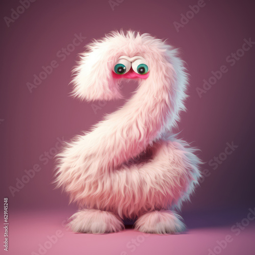crazy mad funny cute tiny Monster In the form of the number 2, generative AI illustration © hakule