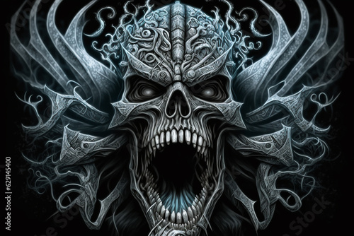Screaming silver demon skull. Halloween concept