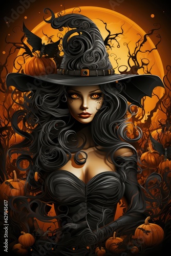 A Woman Wearing A Witches Hat And Black Dress. Witch Fashion, Female Empowerment, Nature Vs Nurture, Accessibility Of Halloween Costumes, Women In Occult Practices, Halloween Template. Generative AI