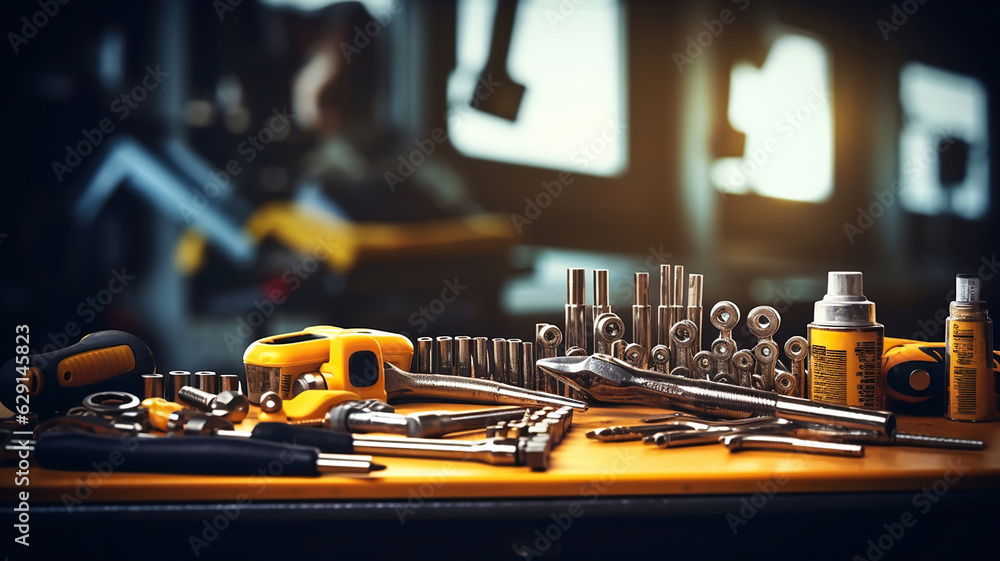 set of working tools is placed on the board background set of working tools is placed on the board background