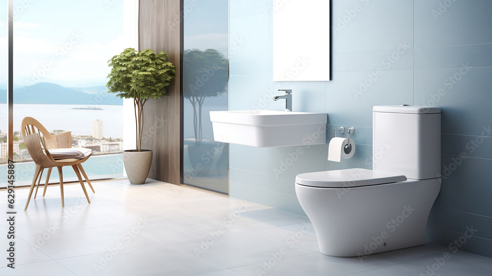 modern bathroom interior features a sleek toilet bowl Stock ...