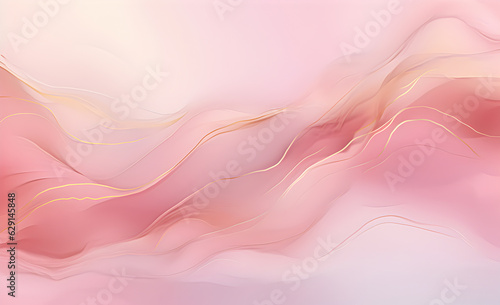 Pastel gradient pink marble background with gold lines. Generative AI