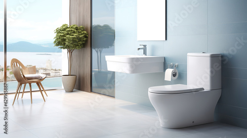 modern bathroom interior features a sleek toilet bowl photo