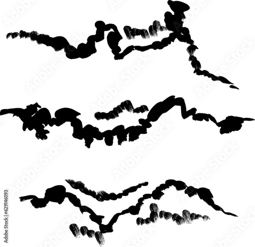 Black Ink Hand Drawn Free Hand Wave Brush Strokes.