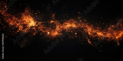 Fire embers particles over black background. Fire sparks background. Abstract dark glitter fire particles lights  generative ai
