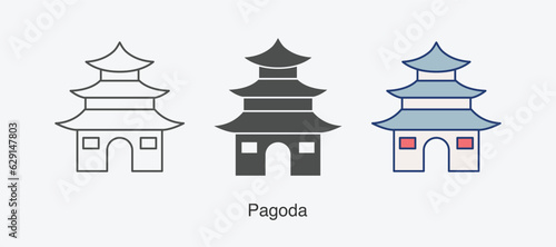 Pagoda icon in different style vector illustration. Pagoda vector icons designed filled, outline, line and stroke style for mobile concept and web design. 