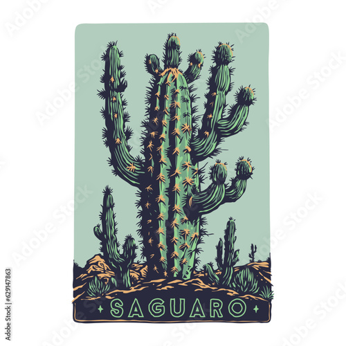 saguaro cactus on the arizona desert vintage poster