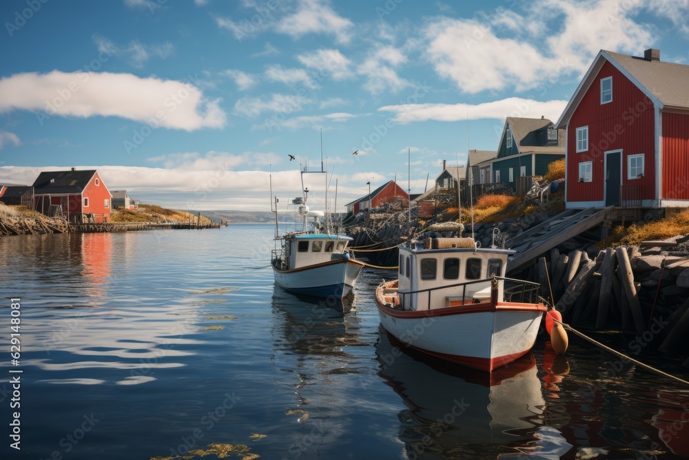 Quaint Fishing Village on a Peaceful Harbor, Generative AI