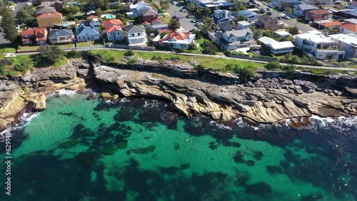 Aerial drone view of Cronulla South revealing Cronulla Beach Ocean Pools in the Sutherland Shire, South Sydney, NSW Australia on a sunny day in July 2023   photo