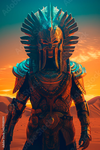 An egyptian warrior standing in the desert. Generative AI