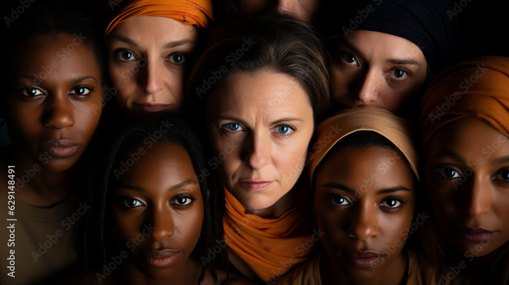 Obraz premium A collage of diverse women's faces, representing the universal call to end violence 