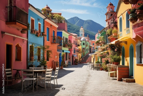 Quaint Village Square Lined with Colorful Buildings, Generative AI © Giantdesign