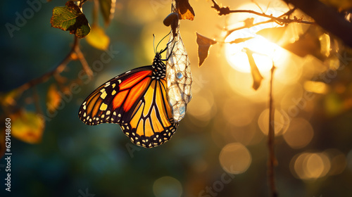 A visual metaphor of a butterfly emerging from a cocoon, representing transformation and freedom  photo