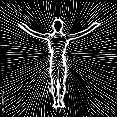a man in a stream of rays