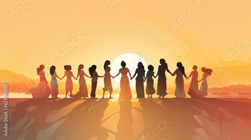 An evocative illustration of women holding hands to create a circle of strength against violence 