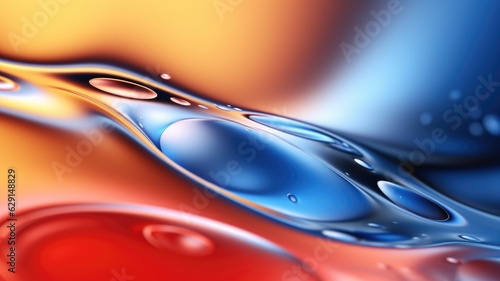 Fotografia The close up of a glossy liquid surface abstract in red, yellow, and blue colors with a soft focus
