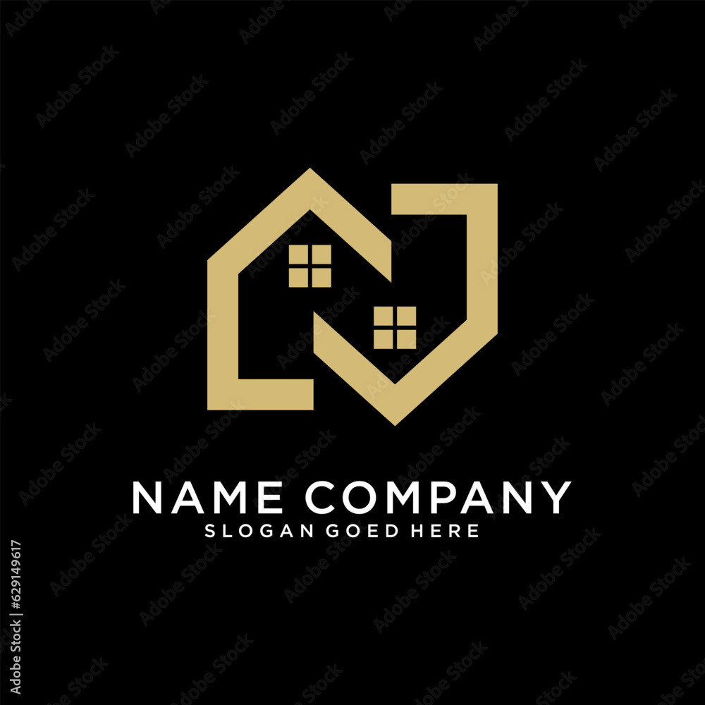Obraz premium The N logo design is for construction, building, real estate, home and property. Cool trendy and minimal N house logo design template.