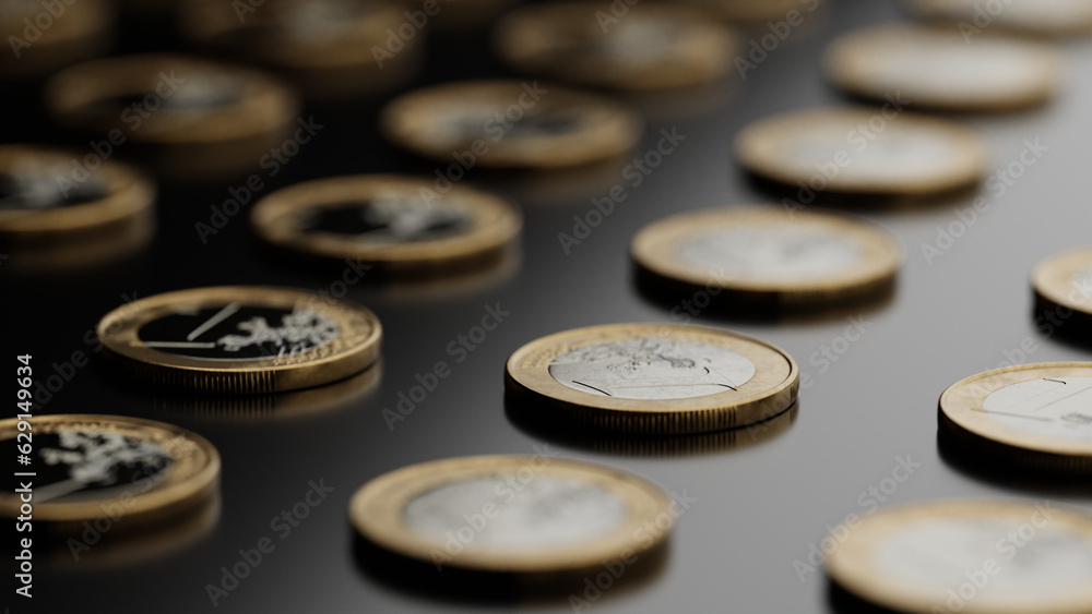 Several euro coins lying on a dark surface Several euro coins lying on a dark surface